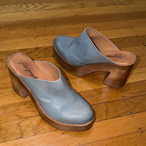 Free People Light Blue Leather Mules - Picture 5 of 5